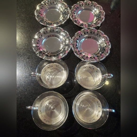 Vintage Schott Mainz Chrome Tea Cups Set 4 - Picture 5 of 11